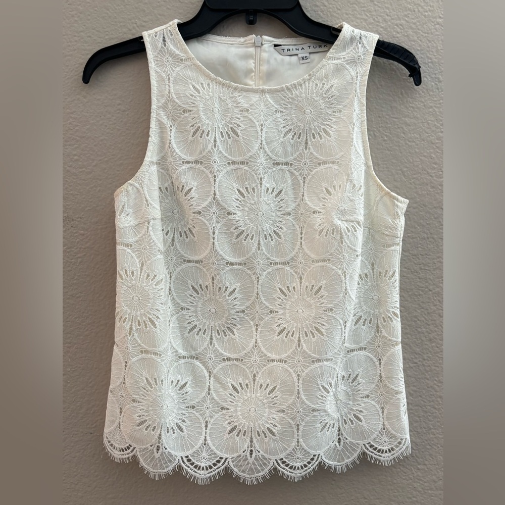 Trina Turk Floral Eyelash Lace Sleeveless Blouse White XS